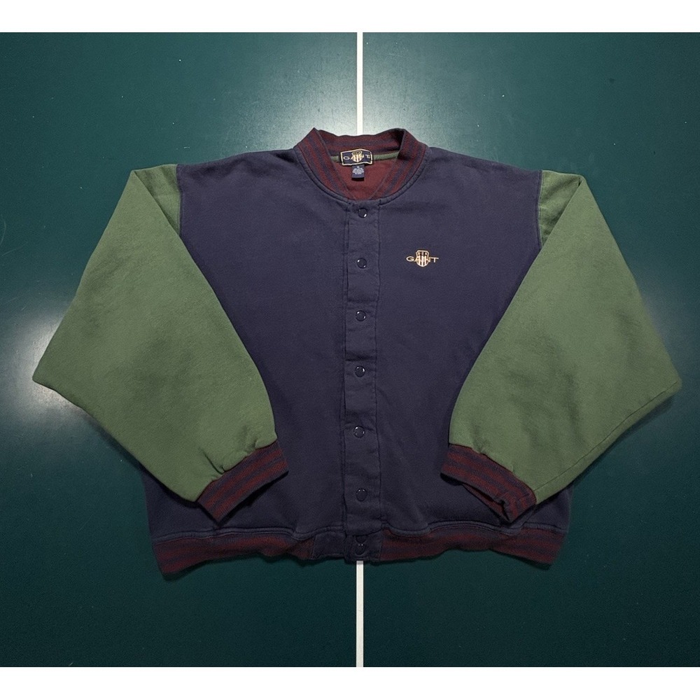 Vintage 90s Gant Varsity Bomber Color Block Sweatshirt Jacket Men's XL Fleece